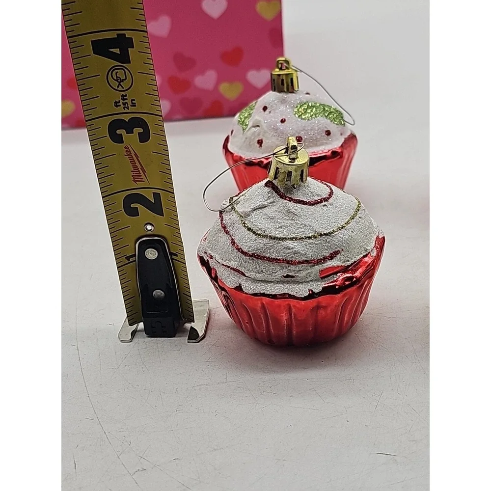 Glass CUPCAKE ORNAMENTS Christmas Blue and Pink Sprinkles 2